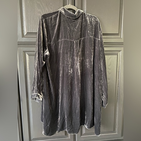 Eileen Fisher Velvet Button Up Shirt Graphite 1X Silk Blend Oversized - Picture 11 of 11